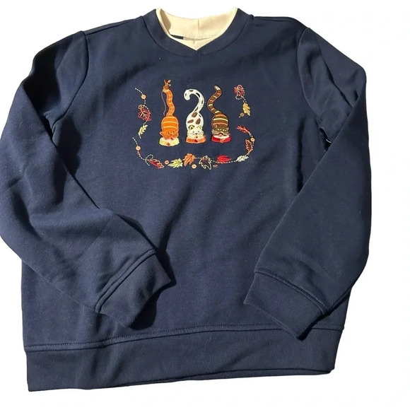 Studio Works Sport Petite Small women's blue sweatshirt with cats, nwt - Picture 1 of 5